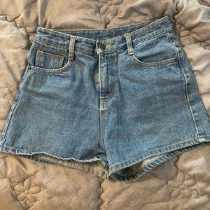 High waisted blue jean shorts